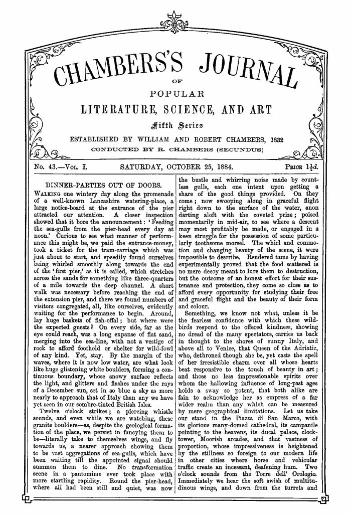 Chambers's Journal of Popular Literature, Science, and Art, Fifth Series, No. 43, Vol. I, October 25, 1884