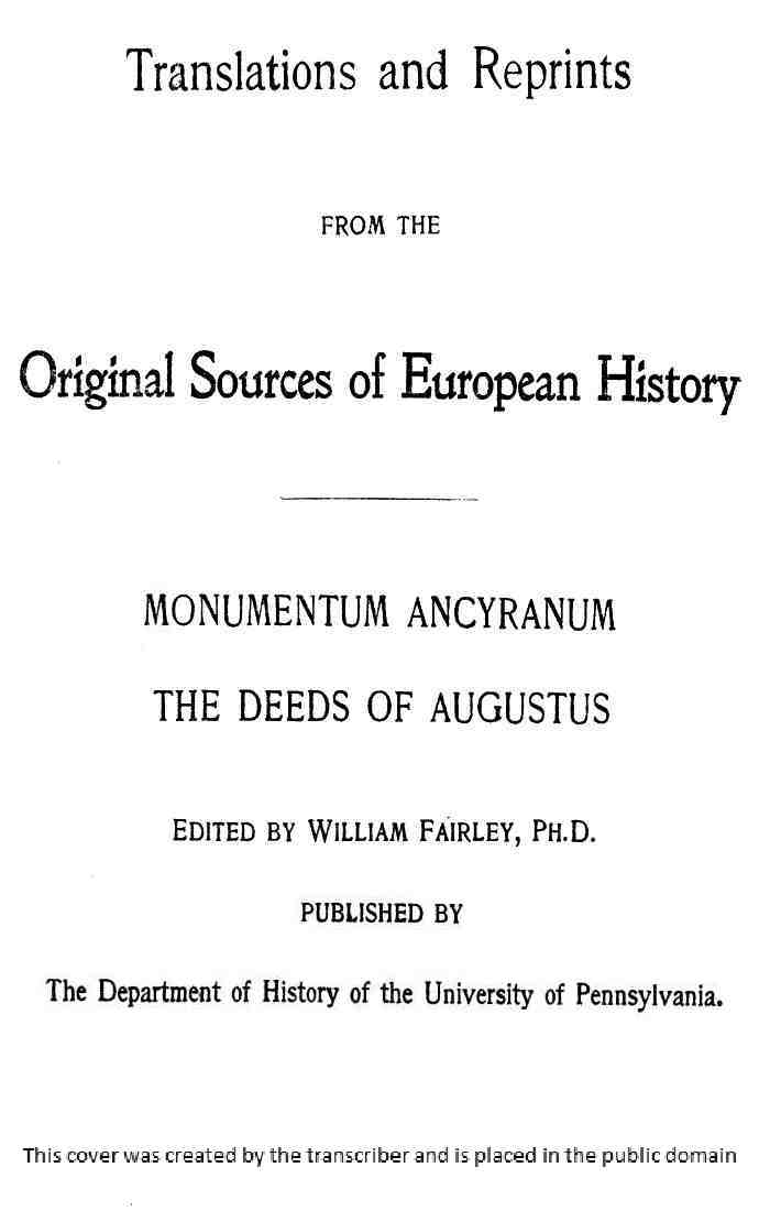Ancyra Anıtı: Augustus'un İşleri