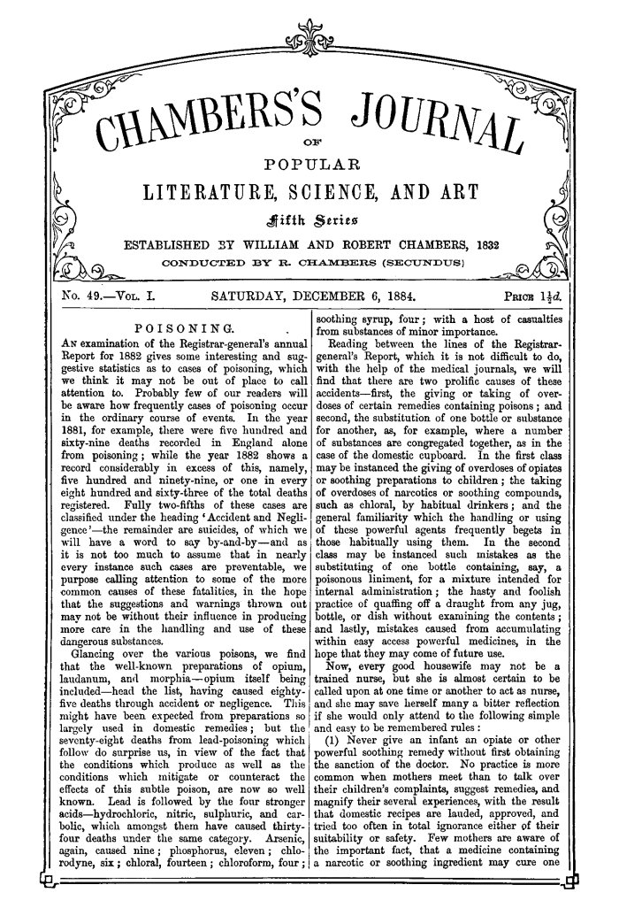 Chambers's Journal of Popular Literature, Science, and Art, Fifth Series, No. 49, Vol. I, December 6, 1884
