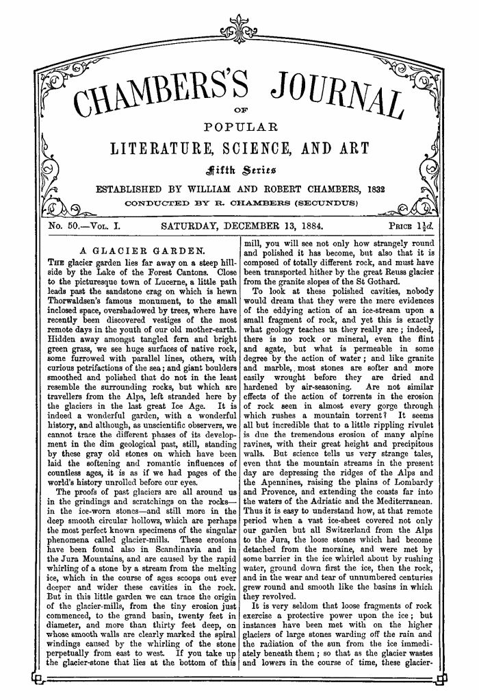 Chambers's Journal of Popular Literature, Science, and Art, Fifth Series, No. 50, Vol. I, December 13, 1884