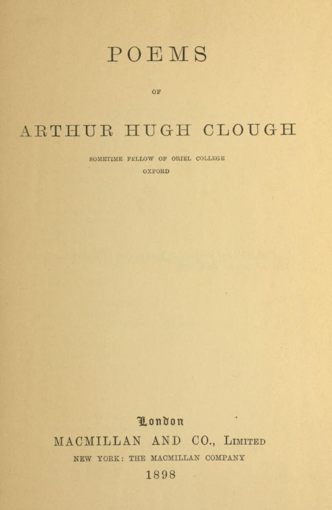 Poems of Arthur Hugh Clough