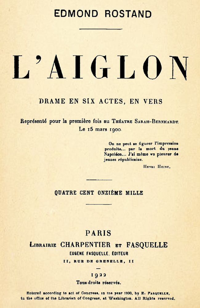 L'Aiglon: Drame en six actes, en vers