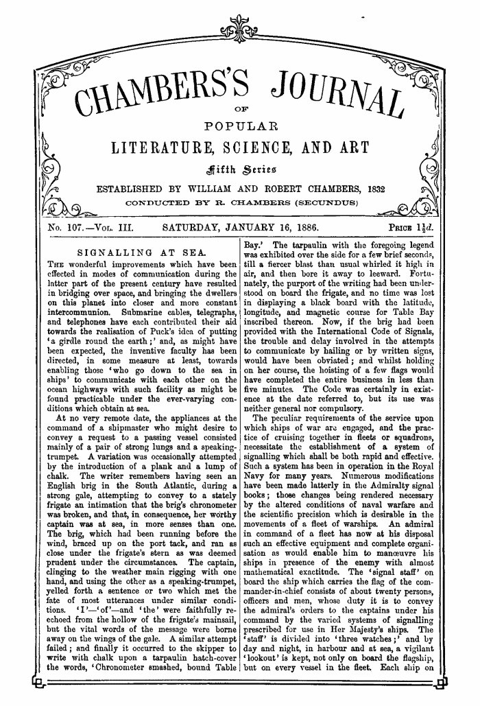 Chambers's Journal of Popular Literature, Science, and Art, Fifth Series, No. 107, Vol. III, January 16, 1886
