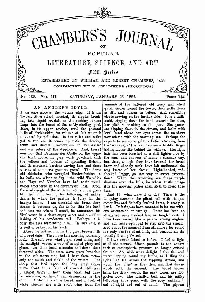 Chambers'un Halk Edebiyatı, Bilim ve Sanat Dergisi, Beşinci Seri, No. 108, Cilt III, 23 Ocak 1886