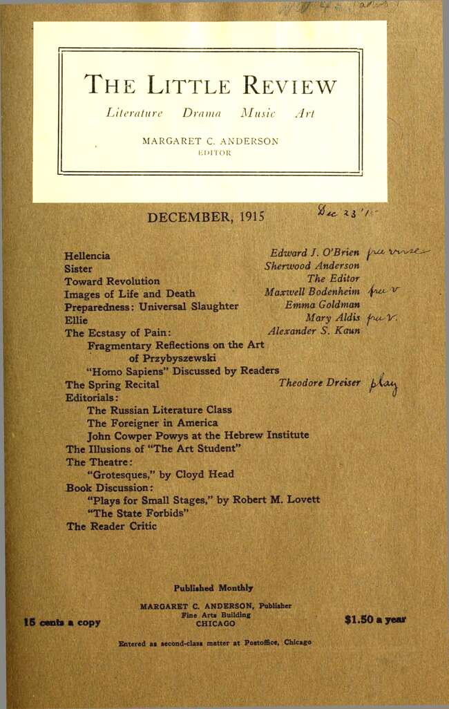 The Little Review, December 1915 (Vol. 2, No. 9)