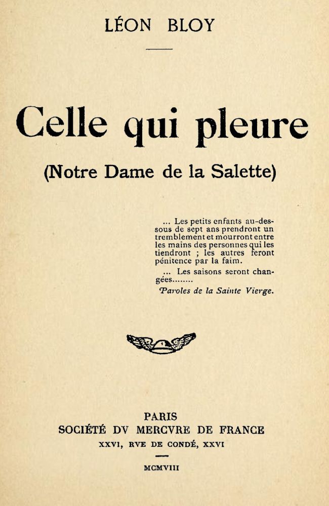 Celle qui pleure (Notre Dame de la Salette)