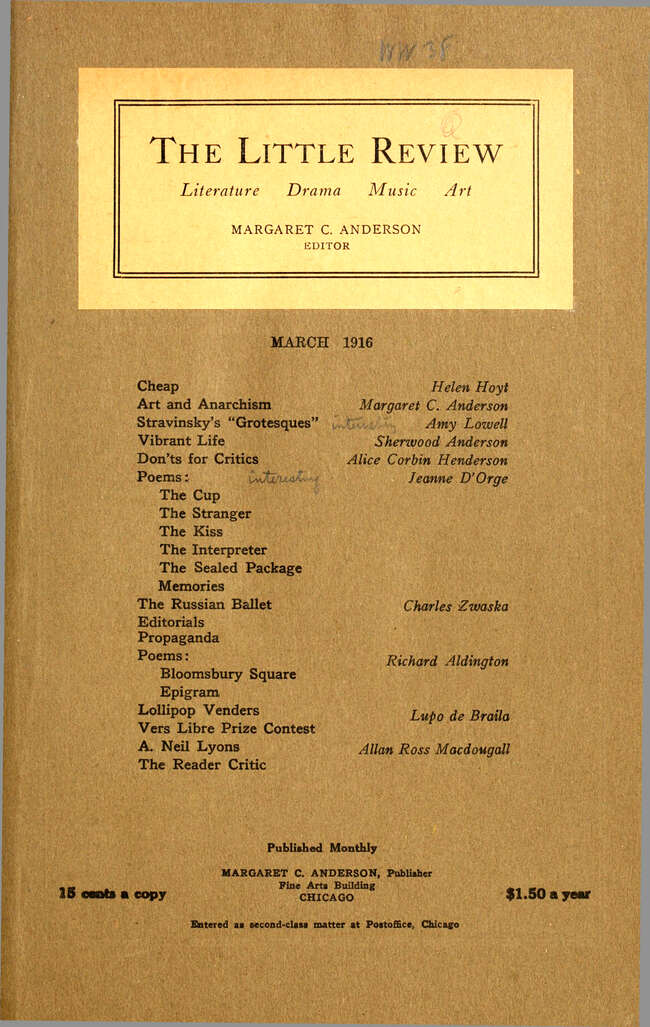 The Little Review, March 1916 (Vol. 3, No. 1)