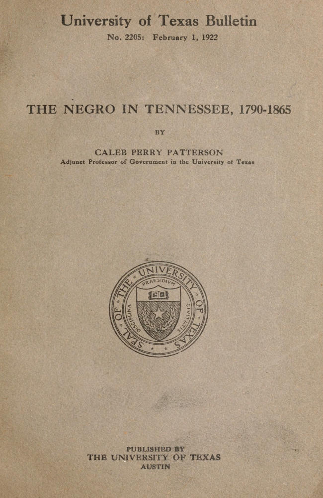 The Negro in Tennessee, 1790-1865