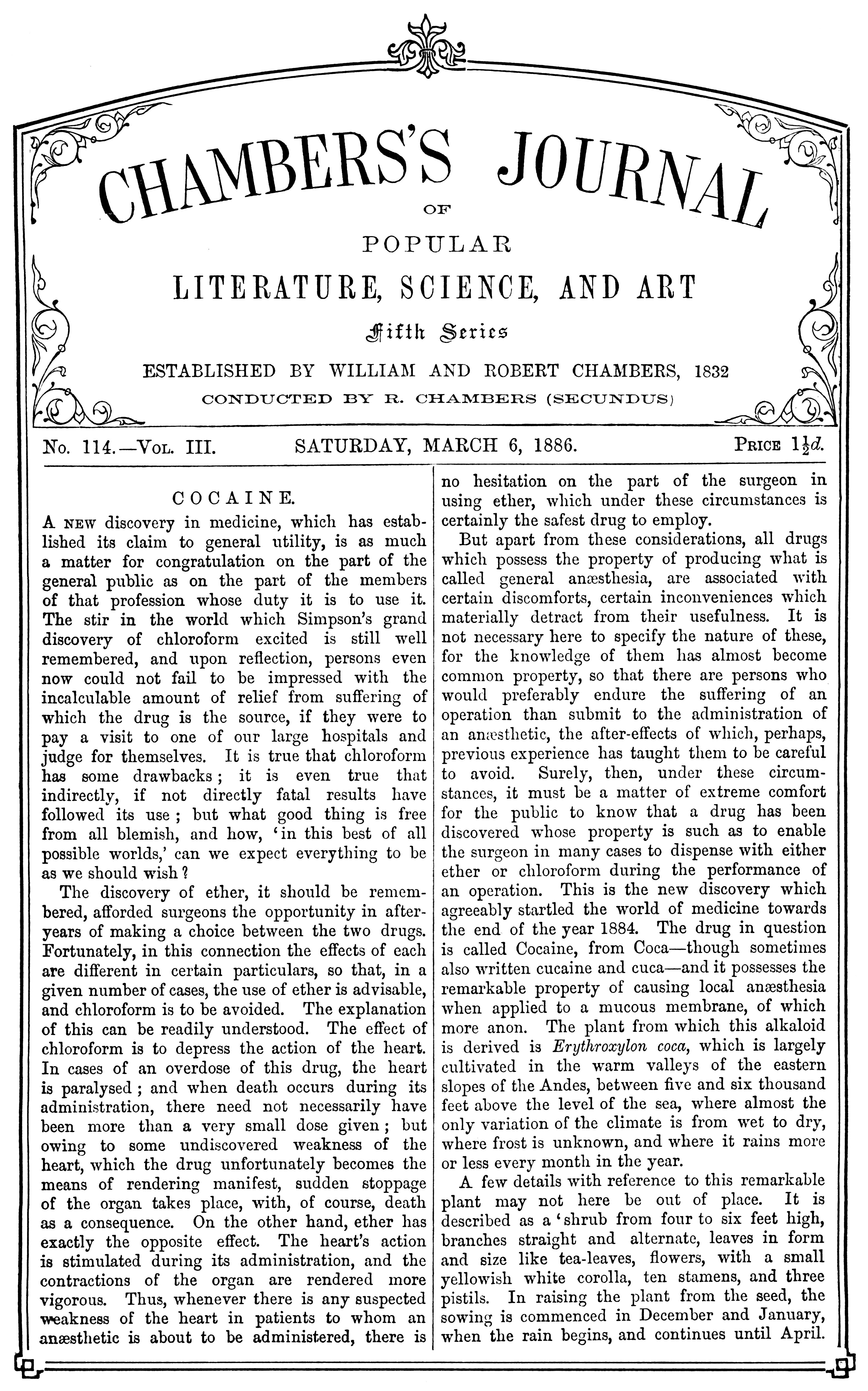 Chambers's Journal of Popular Literature, Science, and Art, Fifth Series, No. 114, Vol. III, March 6, 1886