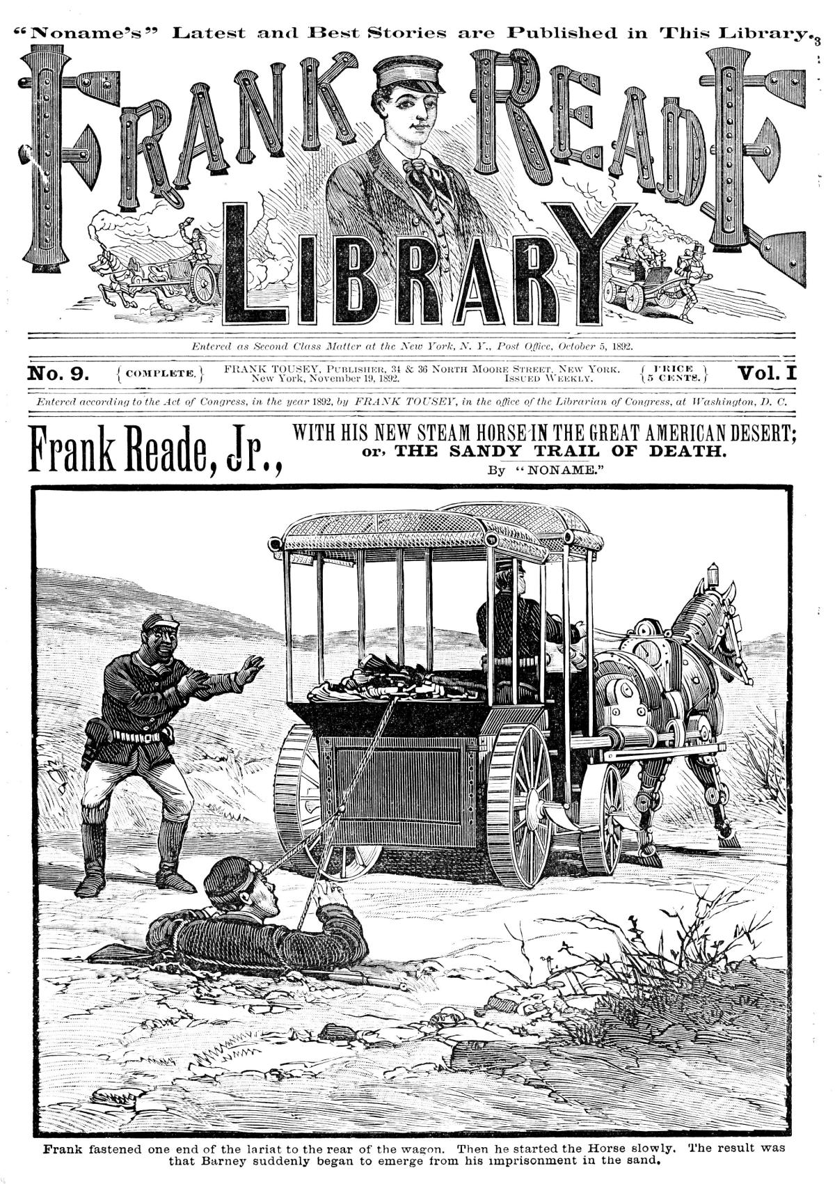 Frank Reade, Jr., with his new steam horse in the great American desert&#10;or, The sandy trail of death