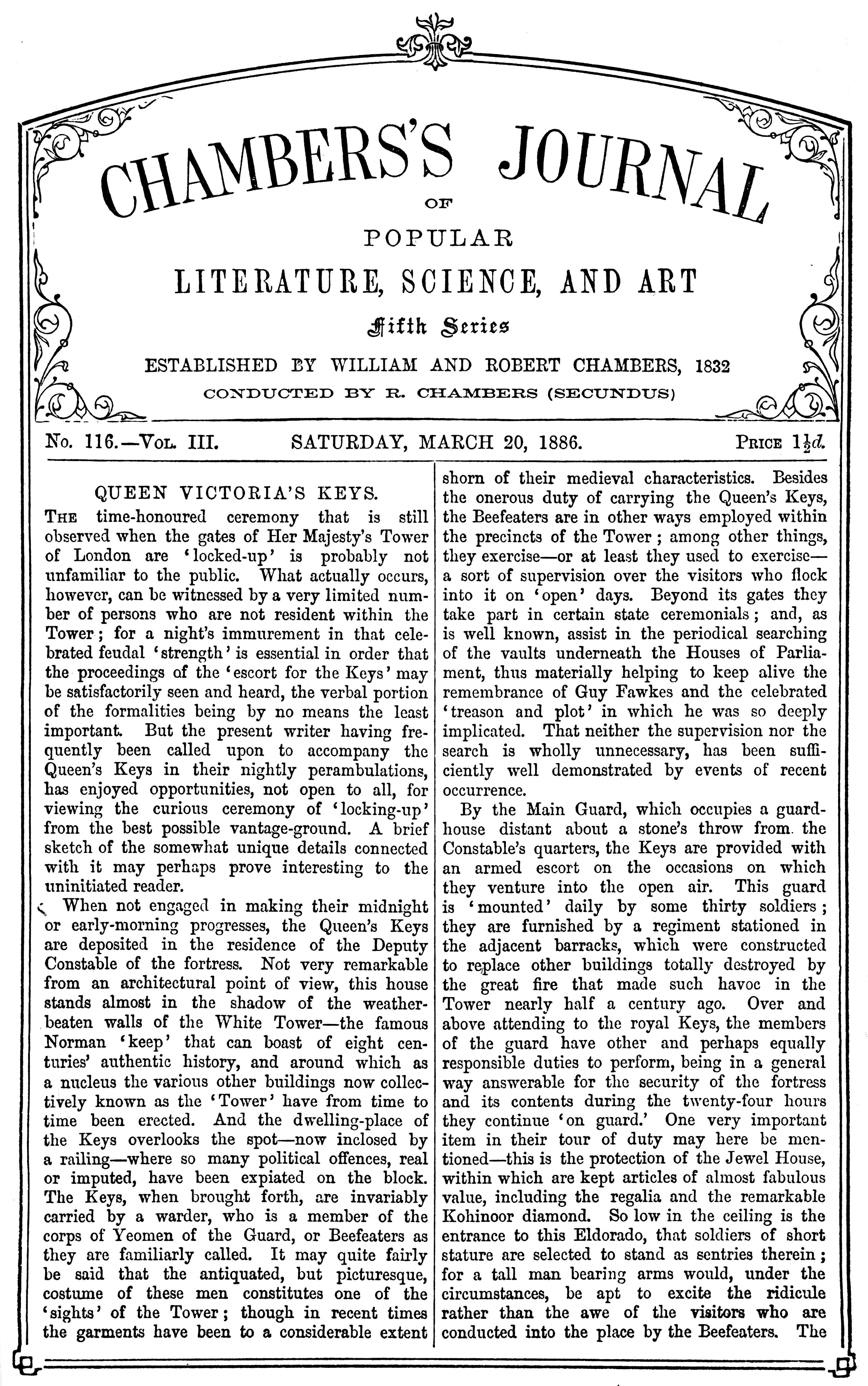 Chambers's journal of popular literature, science, and art, fifth series, No. 116, Vol. III, March 20, 1886