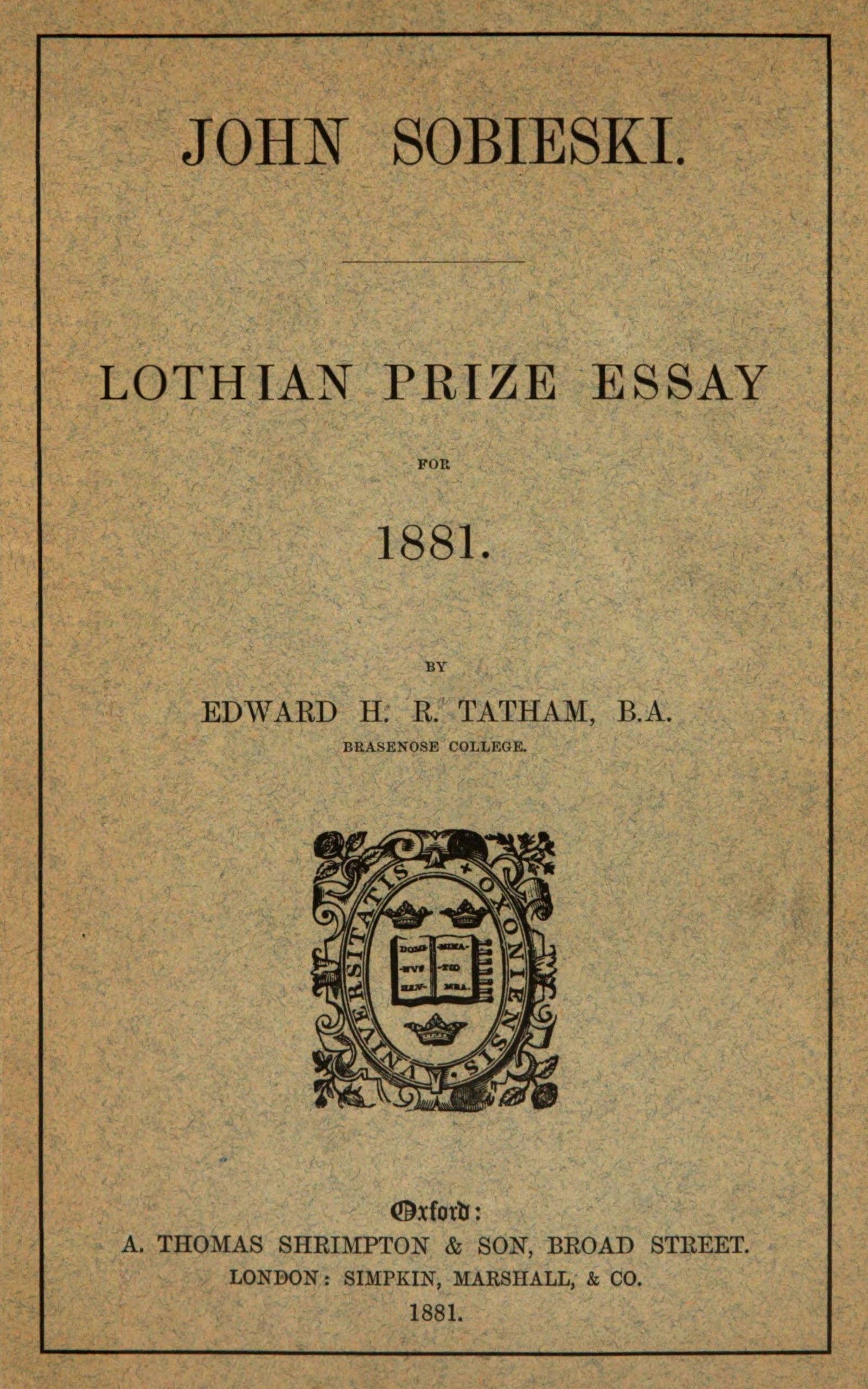 John Sobieski: 1881 Lothian Ödülü Denemesi