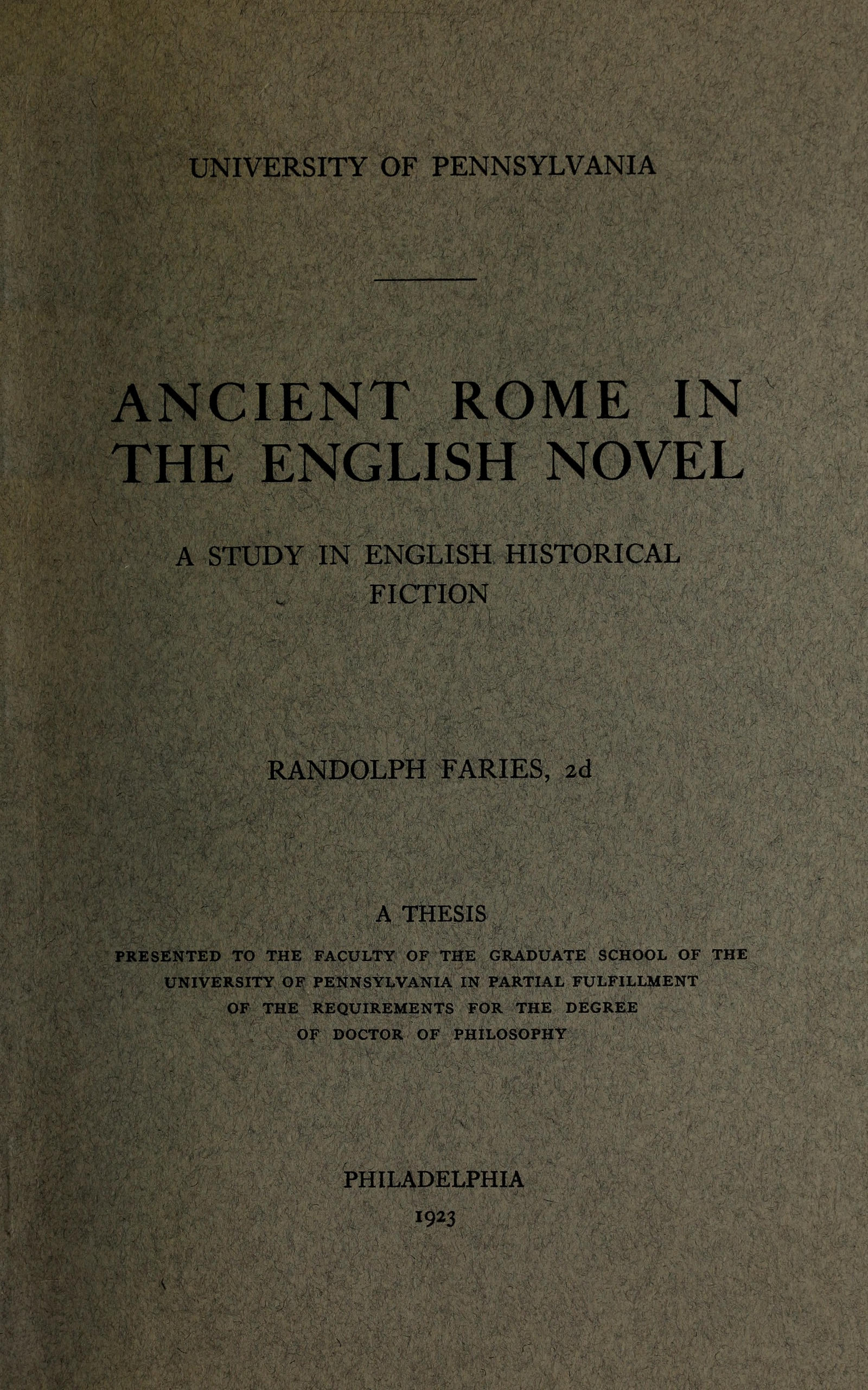 Ancient Rome in the English novel: a study in English historical fiction