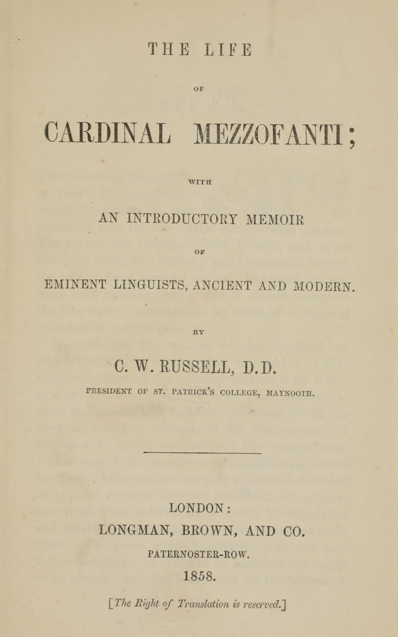 The life of Cardinal Mezzofanti&#10;With an introductory memoir of eminent linguists, ancient and modern