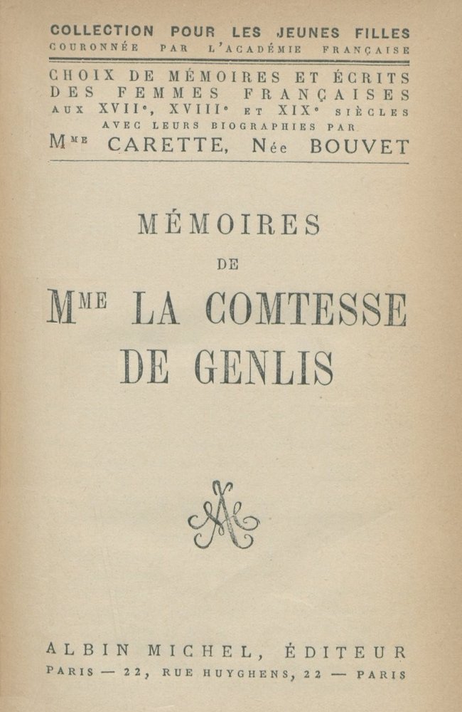 Mémoires de Mme la Comtesse de Genlis