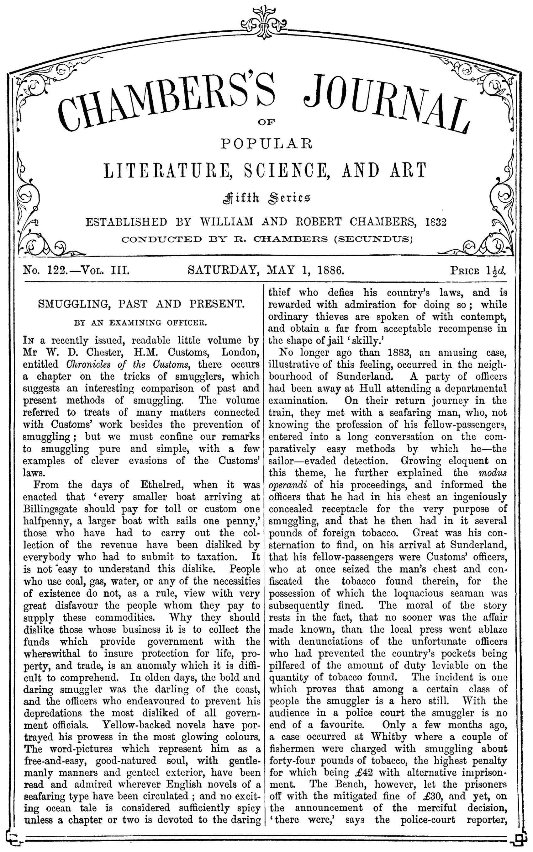 Chambers's journal of popular literature, science, and art, fifth series, no. 122, vol. III, May 1, 1886