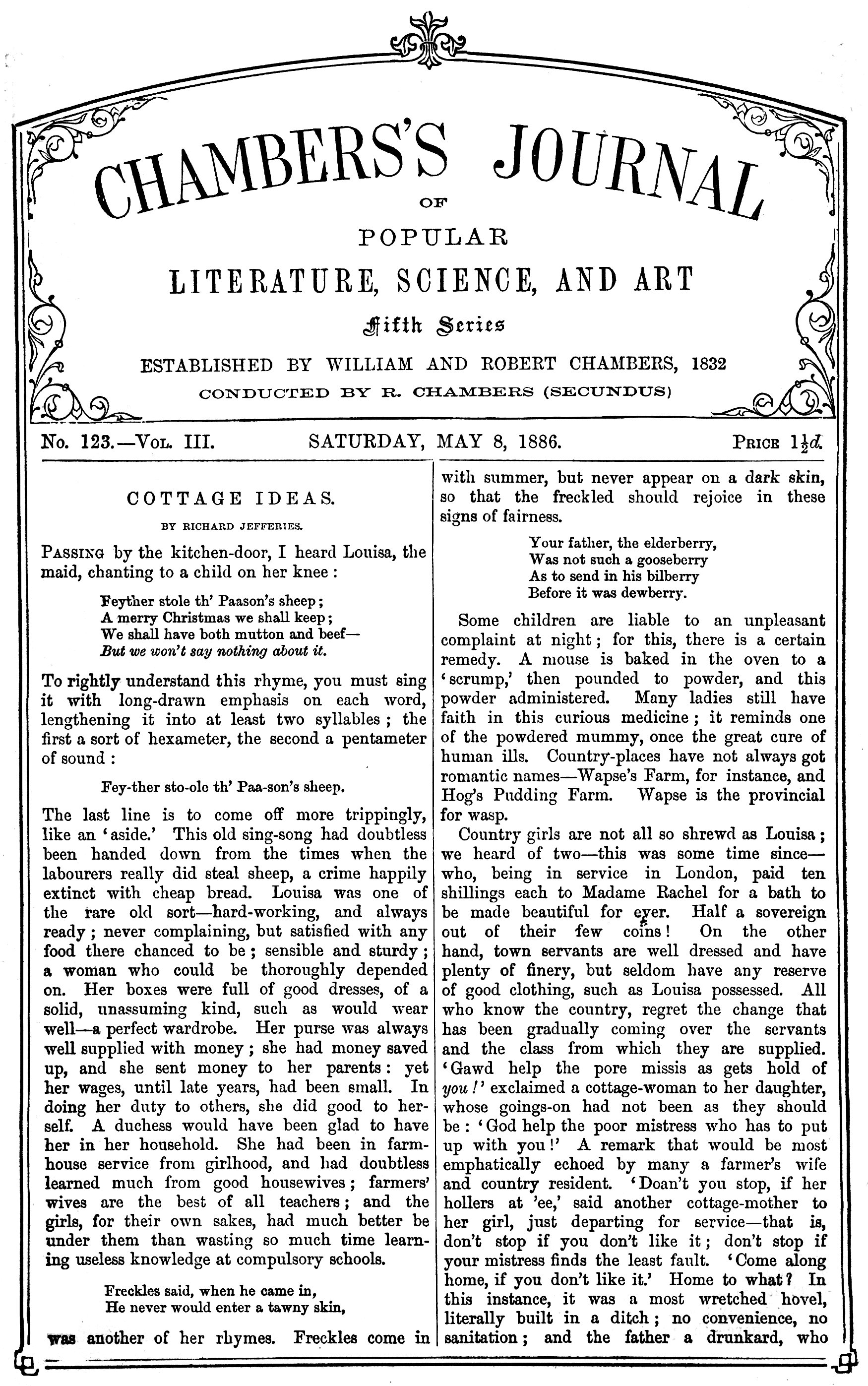 Ünlü Eser, Bilim ve Sanat Dergisi - Beşinci Seri, Sayı 123, Cilt III, 8 Mayıs 1886