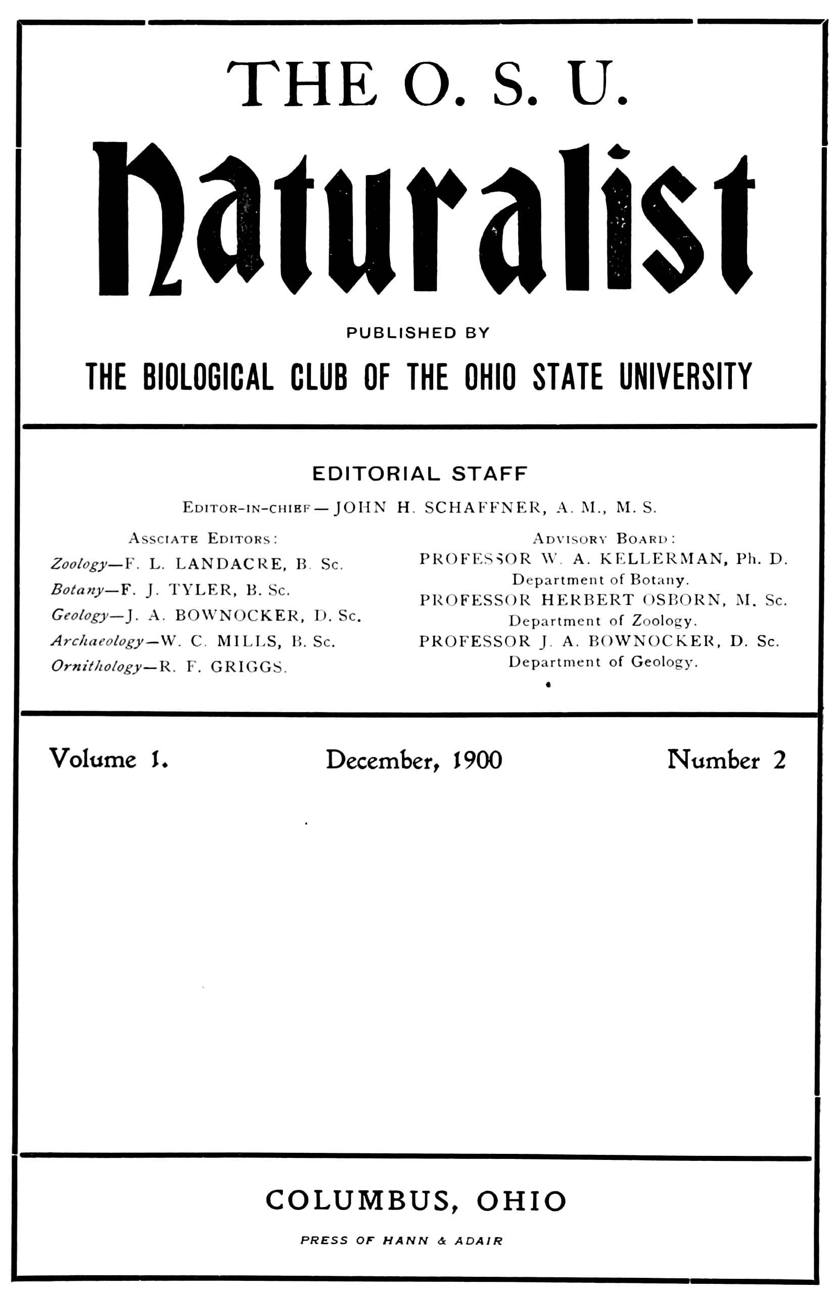The O. S. U. Naturalist, Vol. 1, No. 2, December, 1900