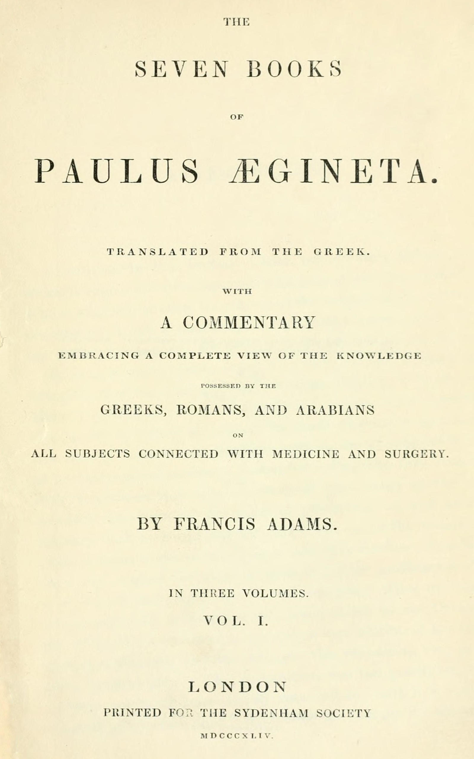 The seven books of Paulus Ægineta, volume 1 (of 3)