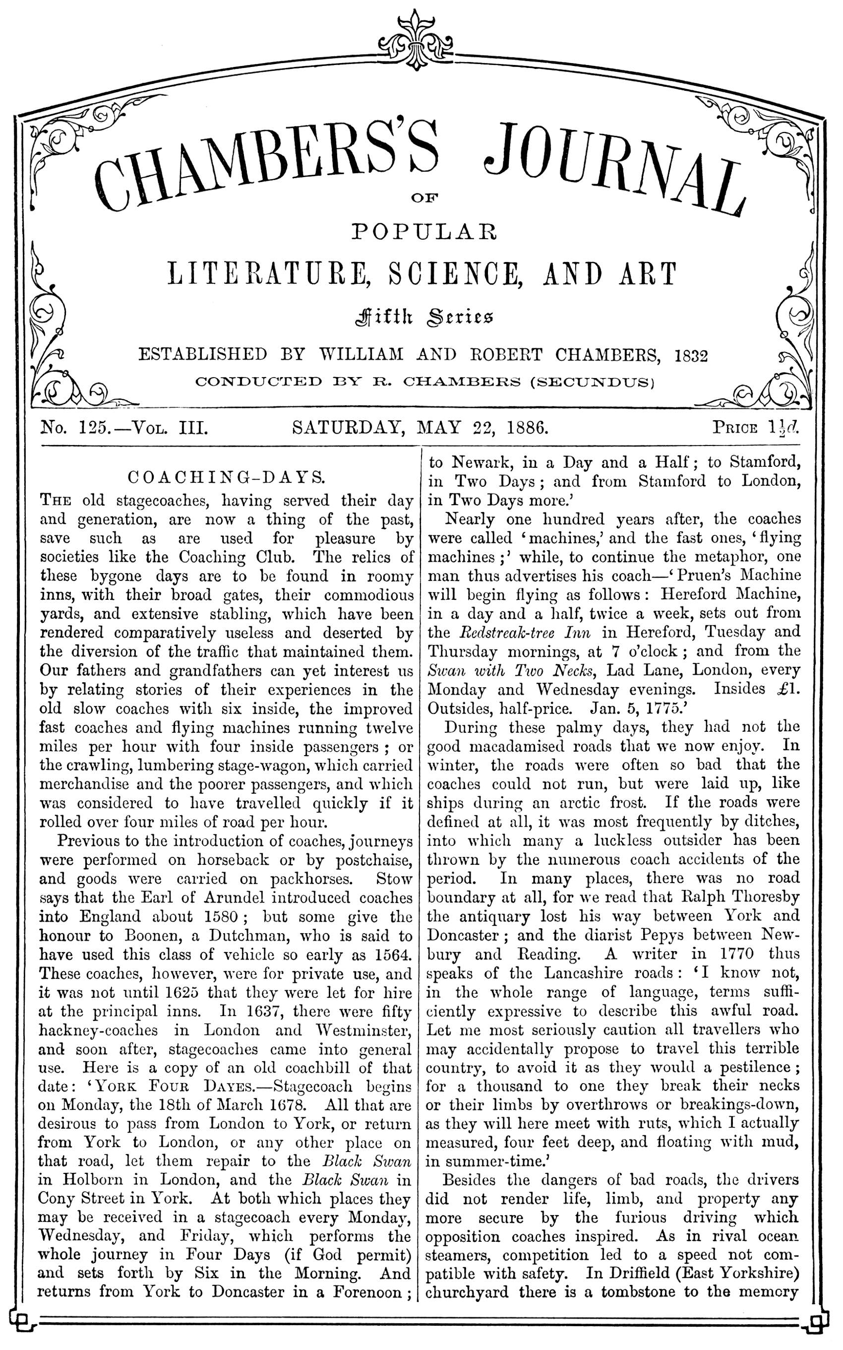Chambers's journal of popular literature, science, and art, fifth series, no. 125, vol. III, May 22, 1886