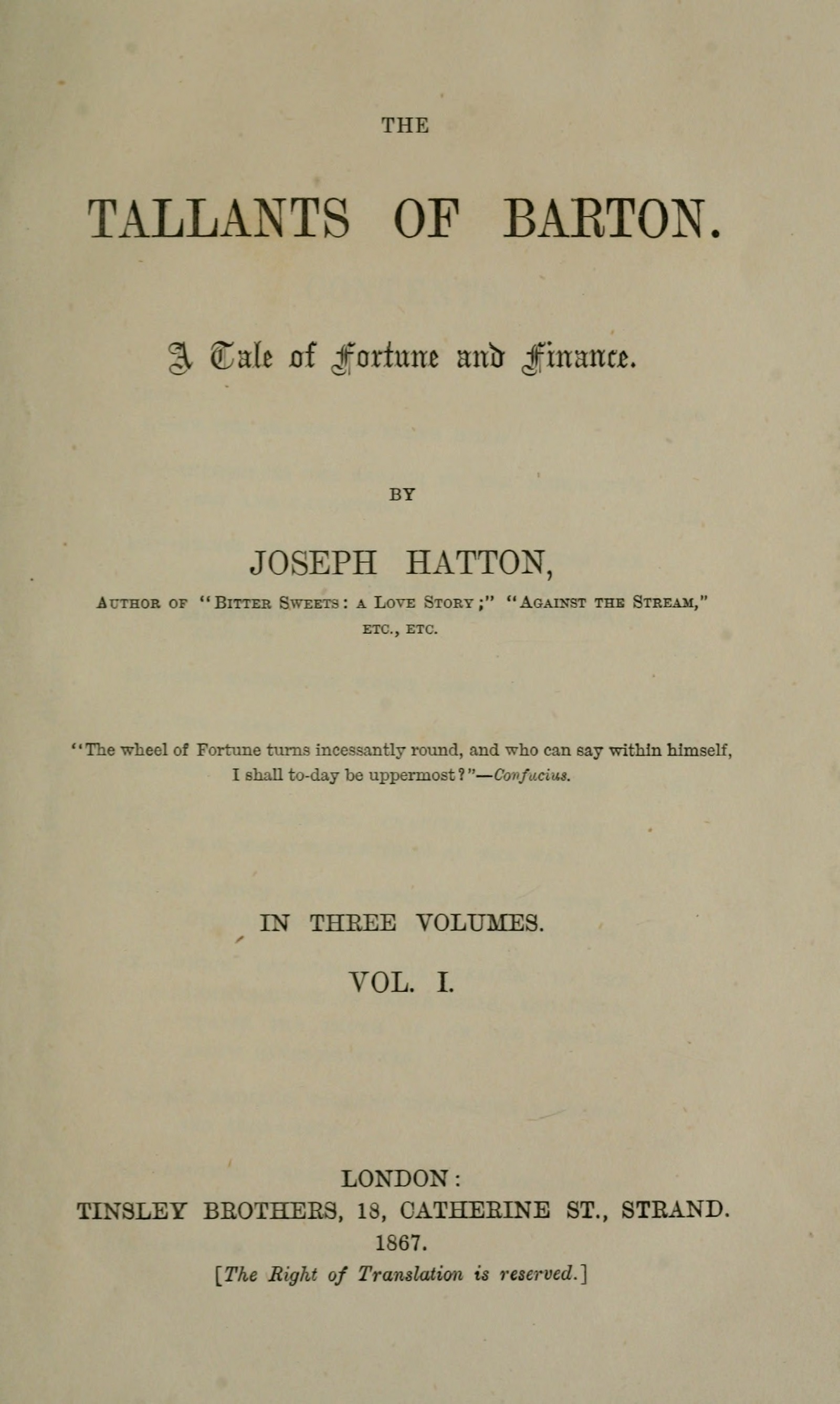 The Tallants of Barton, vol. 1 (of 3)