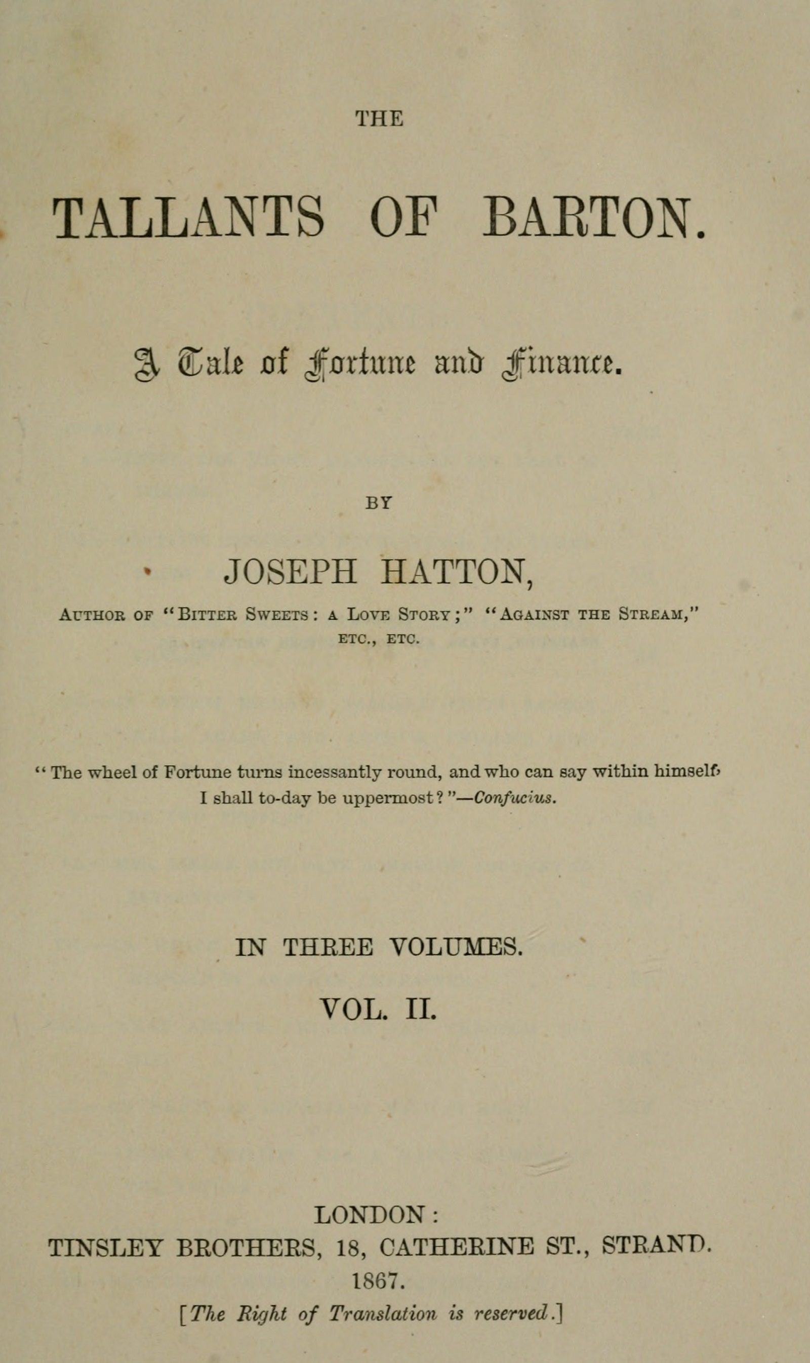 The Tallants of Barton, vol. 2 (of 3) : A tale of fortune and finance
