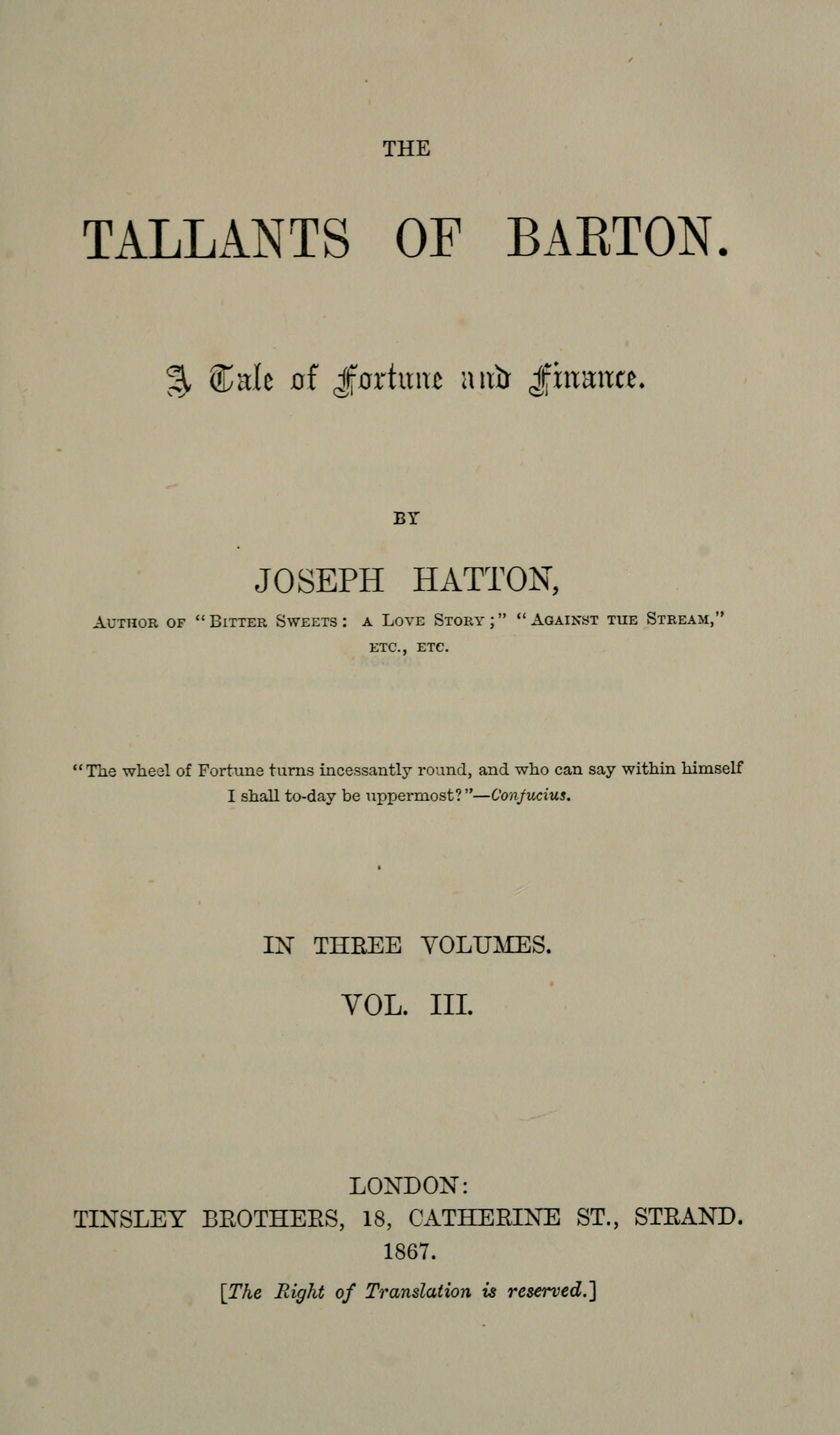 The Tallants of Barton, vol. 3 (of 3)