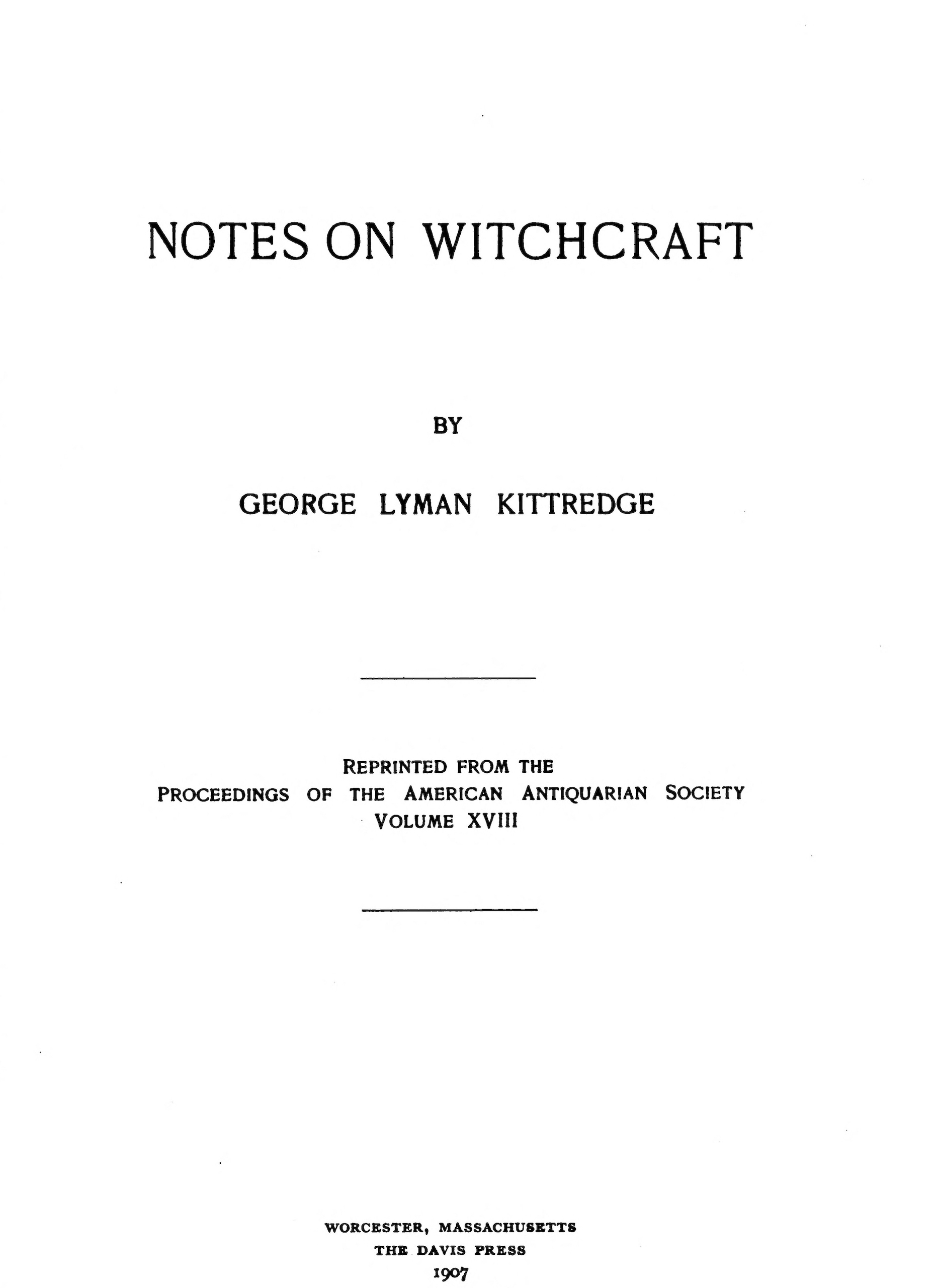 Notes on witchcraft