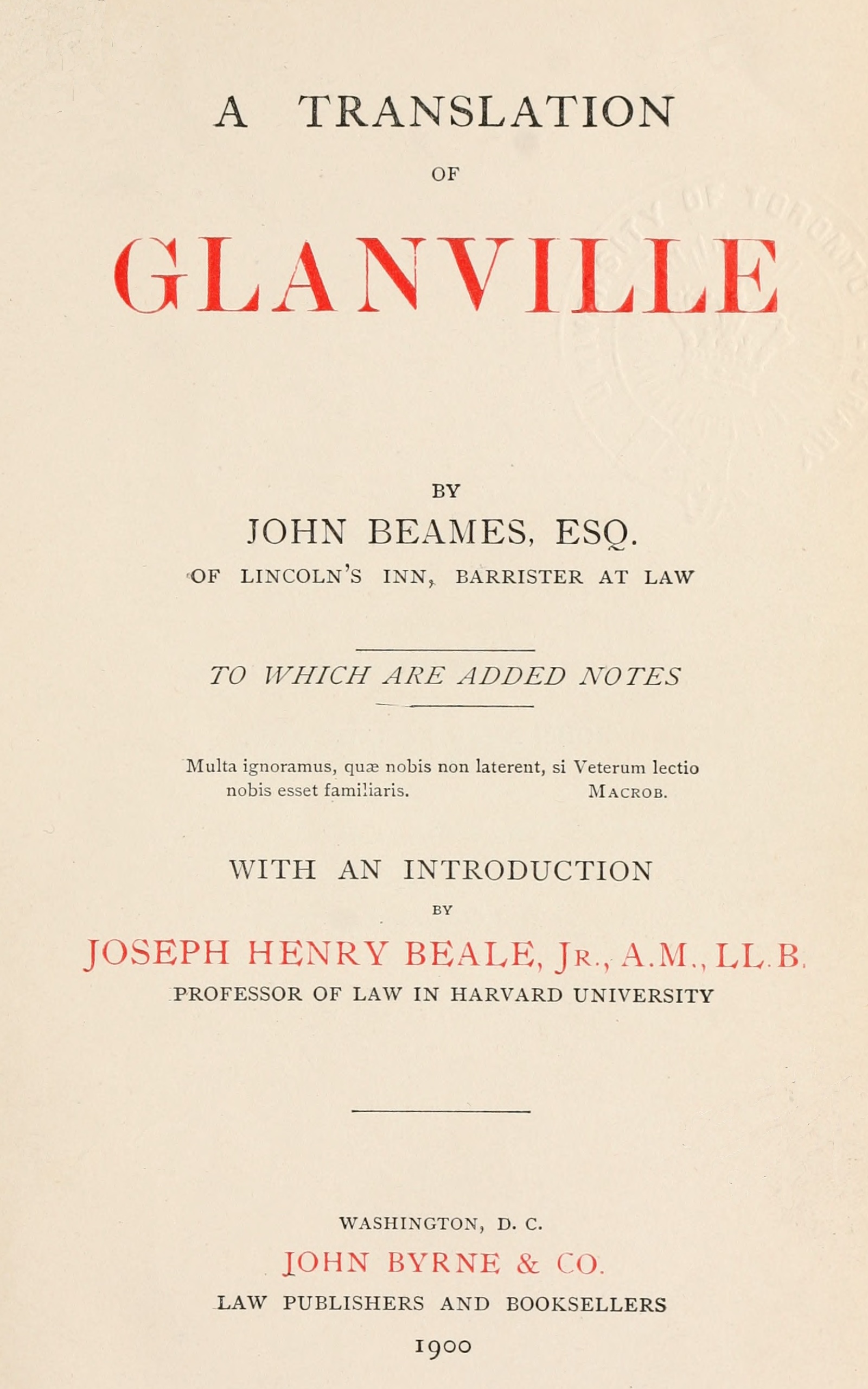 A translation of Glanville