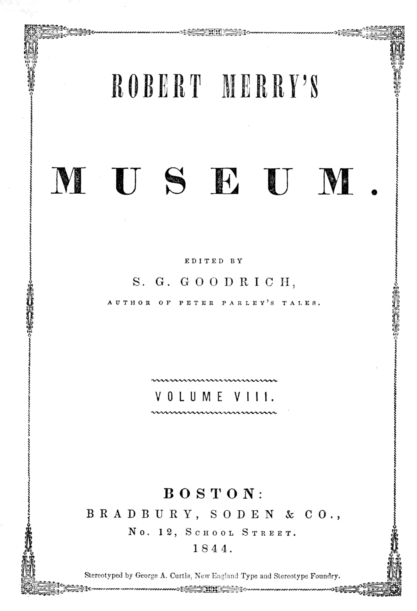 Robert Merry's Museum, Vol. VIII, July to December, 1844