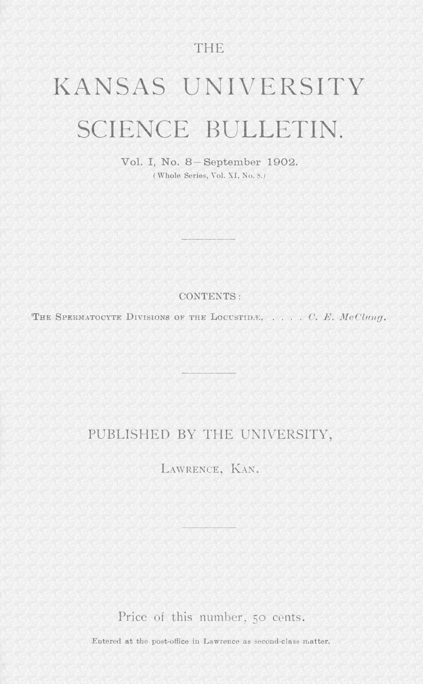 The Kansas University science bulletin, Vol. I, No. 8, September 1902