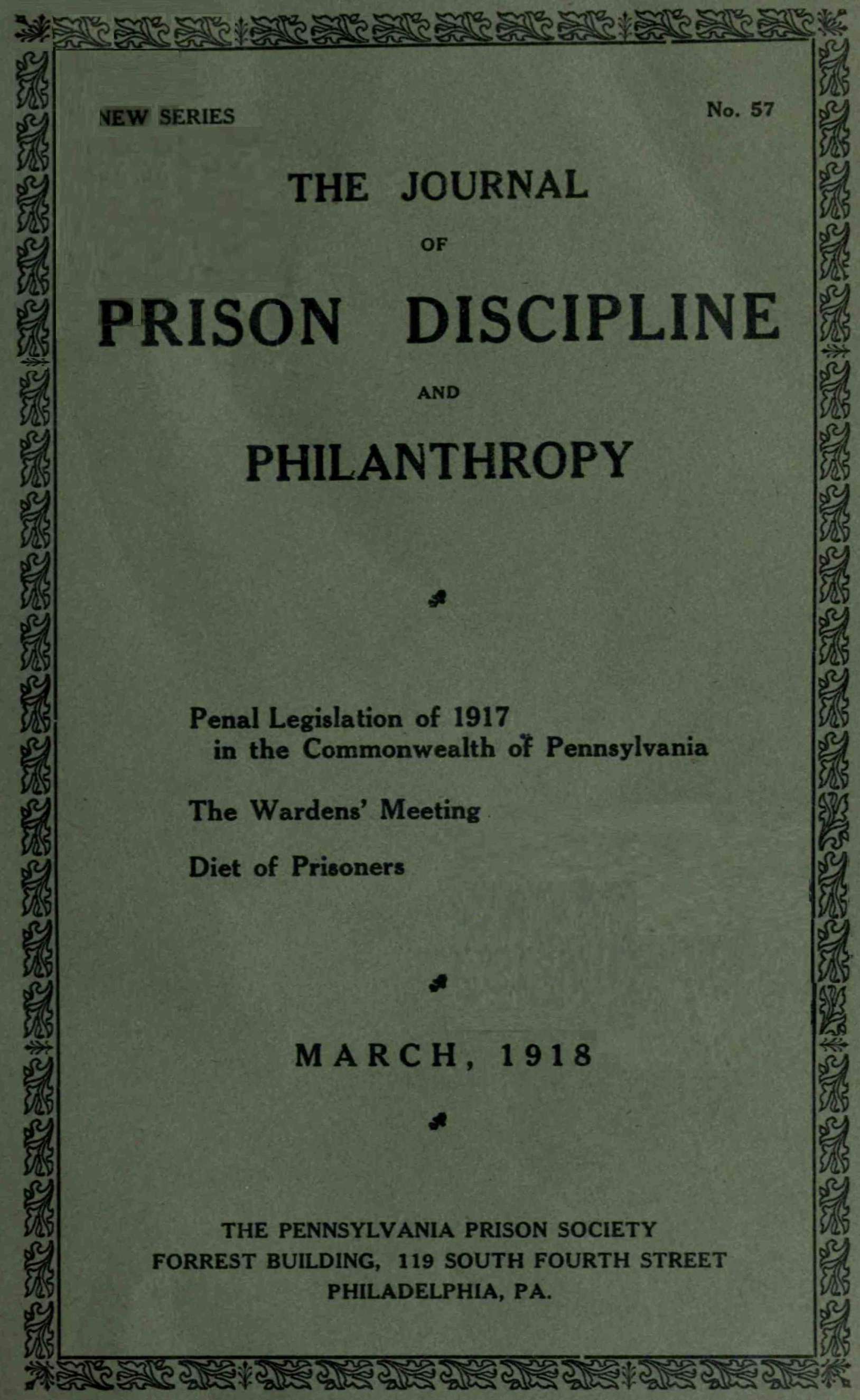 The journal of prison discipline and philanthropy (New series, No. 57), March, 1918