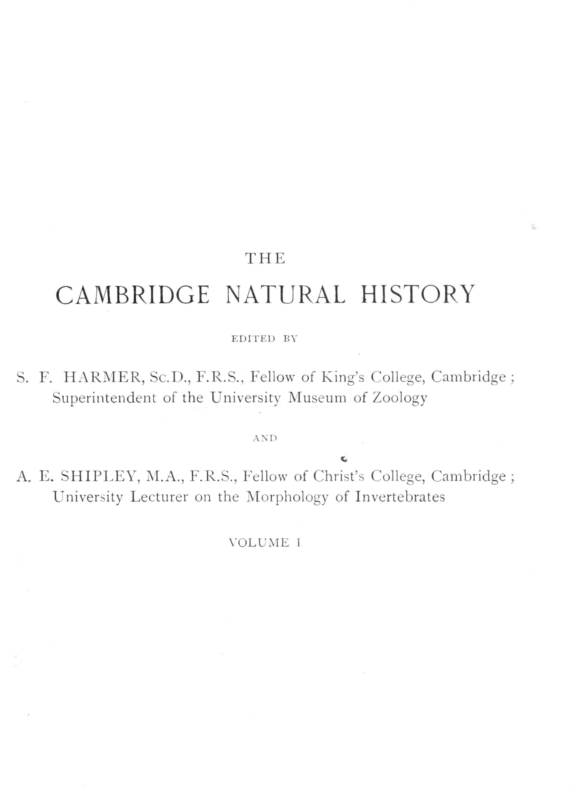 The Cambridge natural history, Vol. 01 (of 10)