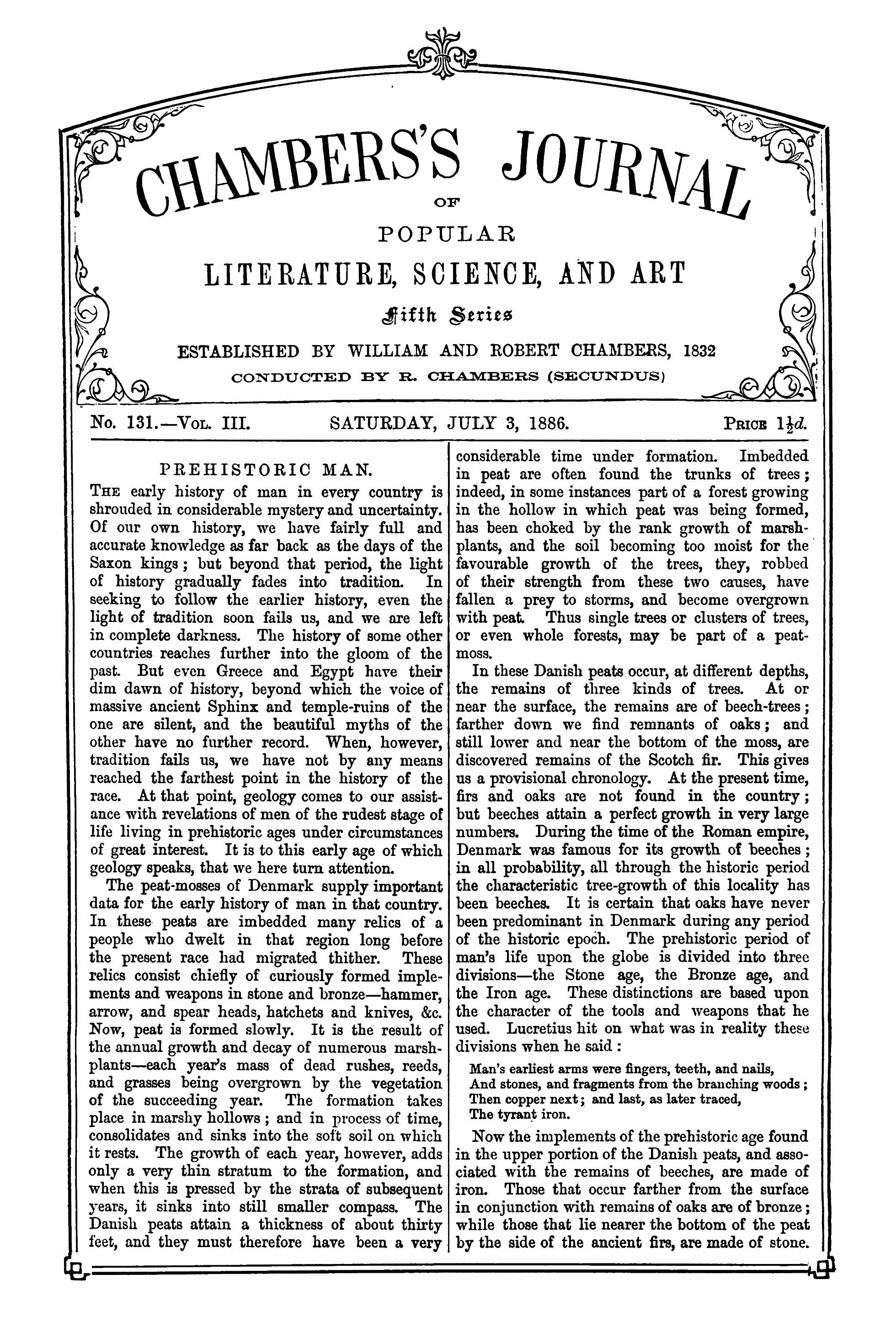 Chambers's journal of popular literature, science, and art, fifth series, no. 131, vol. III, July 3, 1886